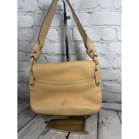 Ferragamo Leather Small Purse Wooden Closure Tan Vintage Authentic - Picture 7 of 15